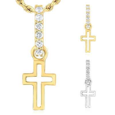 0.05CTW Natural Diamond Real 14K Yellow White Gold Open Cross Pendant 0.7" - WJD Exclusives
