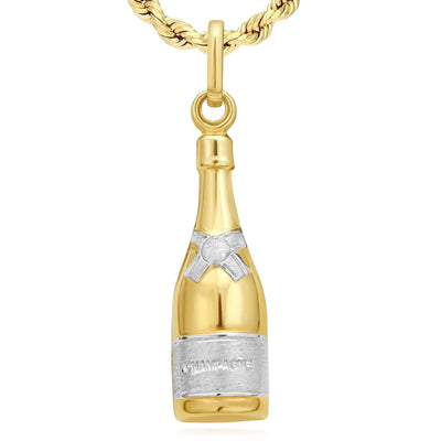 Real 14K Two - Tone Gold Champagne Bottle Pendant 1" - WJD Exclusives