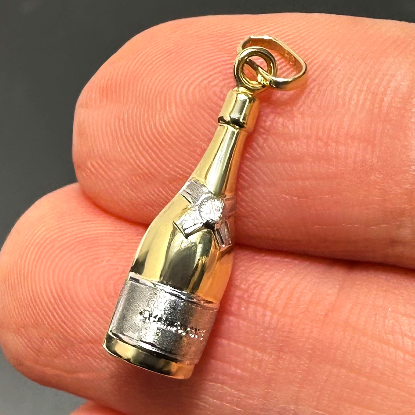 14K Two-Tone Gold Champagne Bottle Pendant 1"