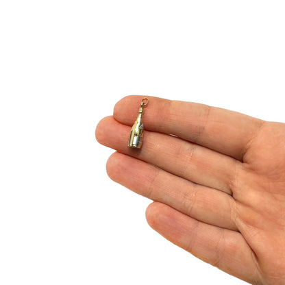 14K Two-Tone Gold Champagne Bottle Pendant 1"