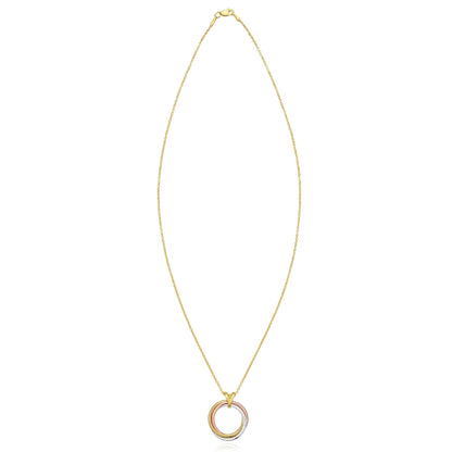 Real 14K Tri-Color Gold Interlocked Circle Trinity Pendant Necklace 18"