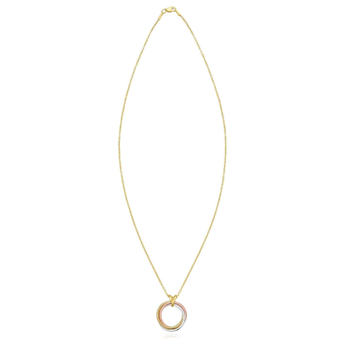 14K Tri - Color Gold Interlocked Circle Trinity Necklace (Solid Links) 18" - WJD Exclusives