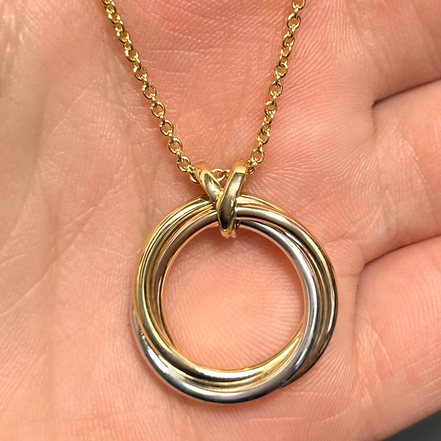 14K Tri-Color Gold Interlocked Circle Trinity Necklace (Solid Links) 18"