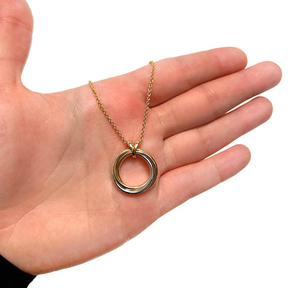 14K Tri-Color Gold Interlocked Circle Trinity Necklace (Solid Links) 18"