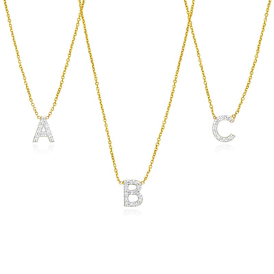 0.04CTW Natural Diamond 14K Yellow Gold Initial Necklace (Solid Links) 16" - 18" Adjustable - WJD Exclusives