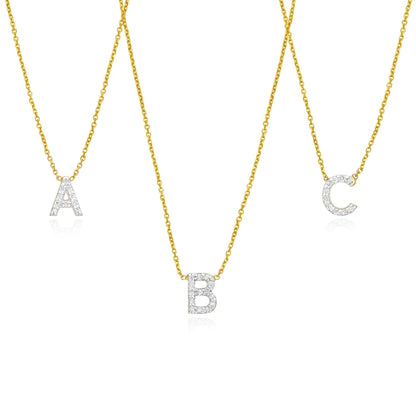 0.04CTW Real Diamond Real 14K Gold Initial Pendant Adjustable Necklace 16"-18"