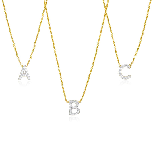 0.04CTW Real Diamond Real 14K Gold Initial Pendant Adjustable Necklace 16"-18"