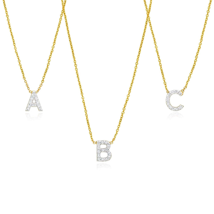0.04CTW Natural Diamond 14K Yellow Gold Initial Necklace (Solid Links) 16" - 18" Adjustable - WJD Exclusives