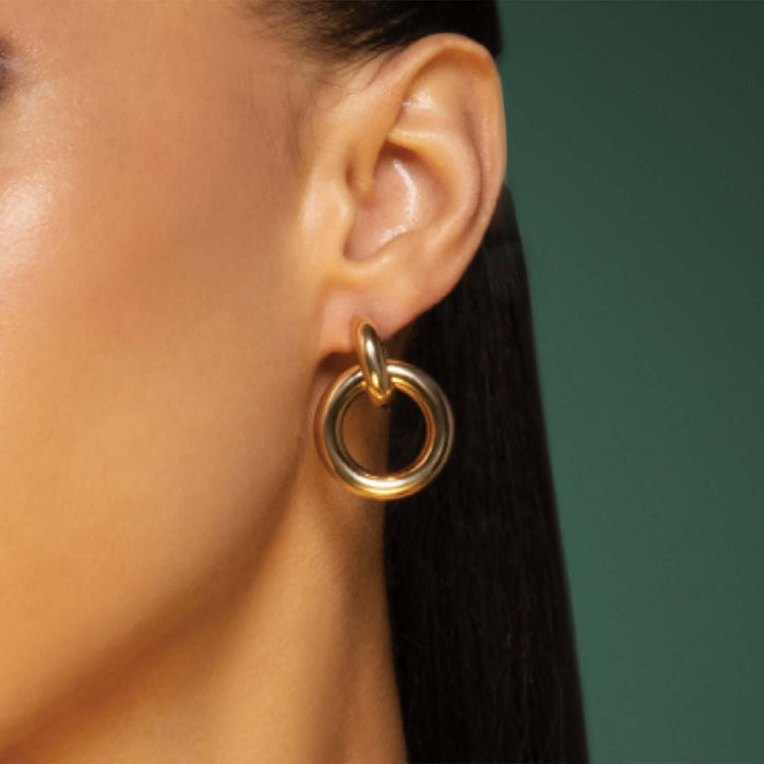 Real 14K Gold Polished Round Linked Hoops Earrings 31mm - WJD Exclusives