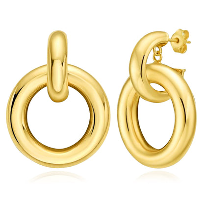Real 14K Gold Polished Round Linked Hoops Earrings 31mm