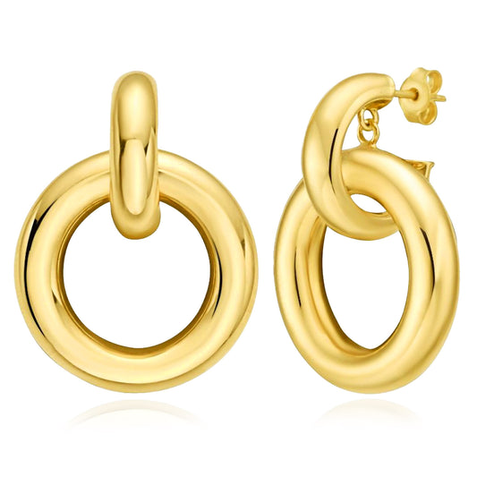 Real 14K Gold Polished Round Linked Hoops Earrings 31mm