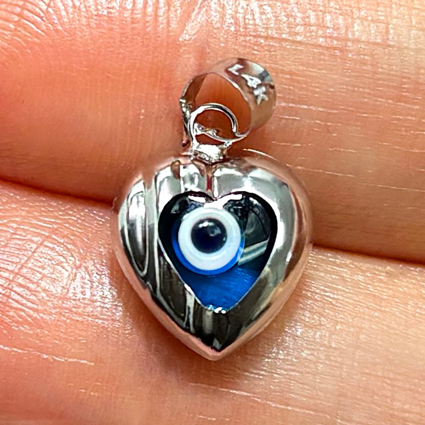 14K Gold Gold Yellow, White Heart Good Luck Evil Eye Pendant 0.6"