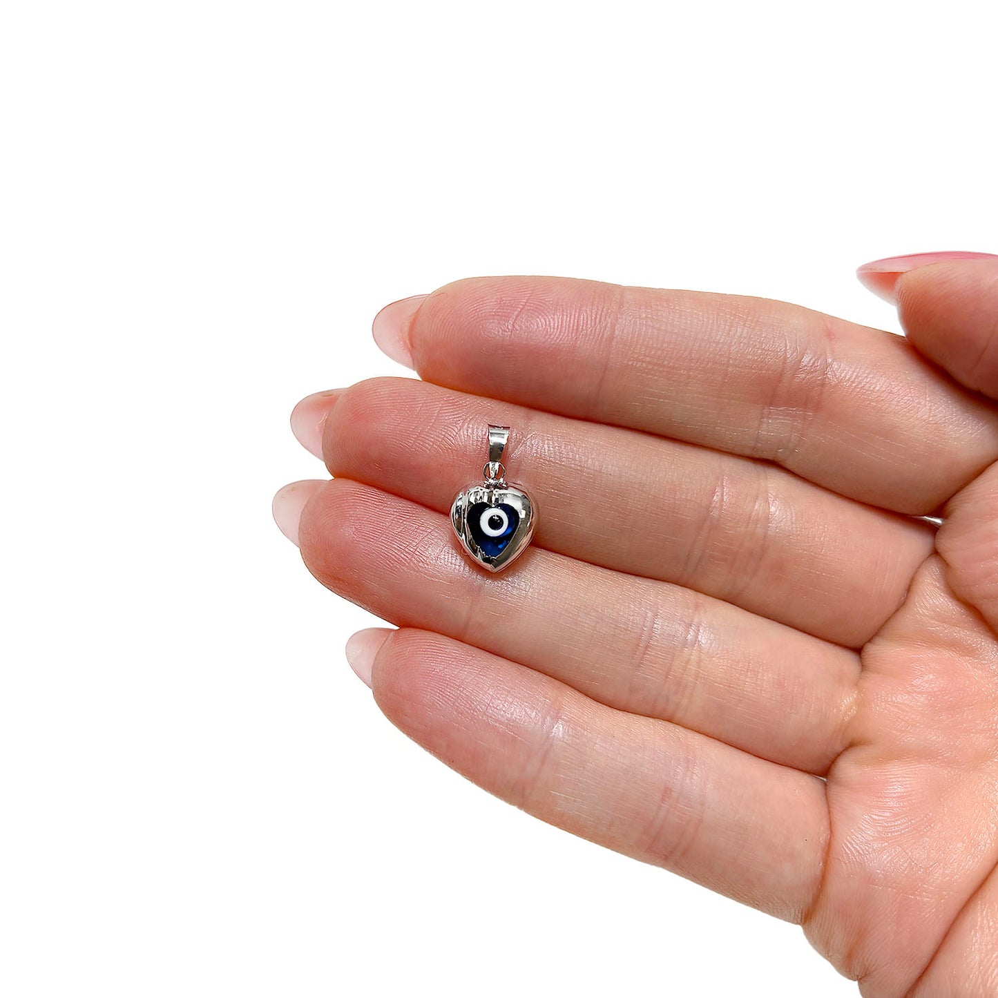 14K Gold Gold Yellow, White Heart Good Luck Evil Eye Pendant 0.6"