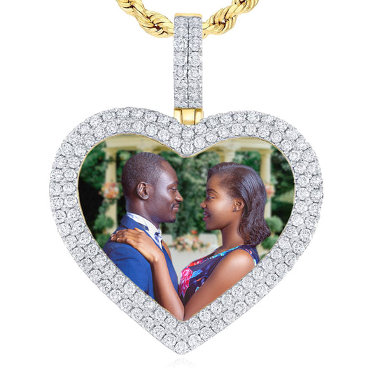 2.00CTW Real Diamond Real 10K Gold Heart Customizable Memory Pendant 1.7"