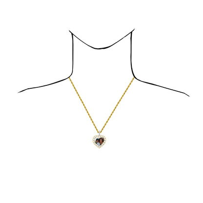 0.87CTW Real Diamond Real 10K Gold Customizable Heart Memory Pendant 1.8"