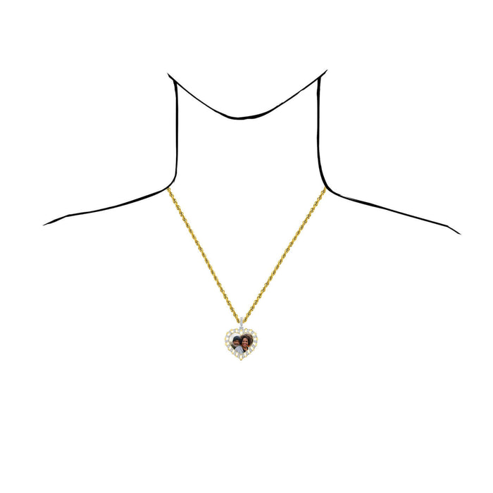 0.87CTW Natural Diamond Real 10K Gold Customizable Heart Memory Pendant 1.8" - WJD Exclusives