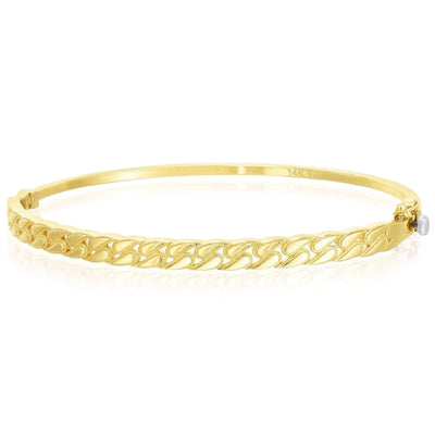 14K Yellow Gold 5mm Polished Cuban Bangle Bracelet (Solid Links) 7" - WJD Exclusives