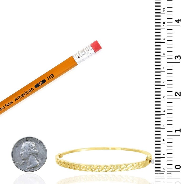 14K Yellow Gold 5mm Polished Cuban Bangle Bracelet (Solid Links) 7" - WJD Exclusives