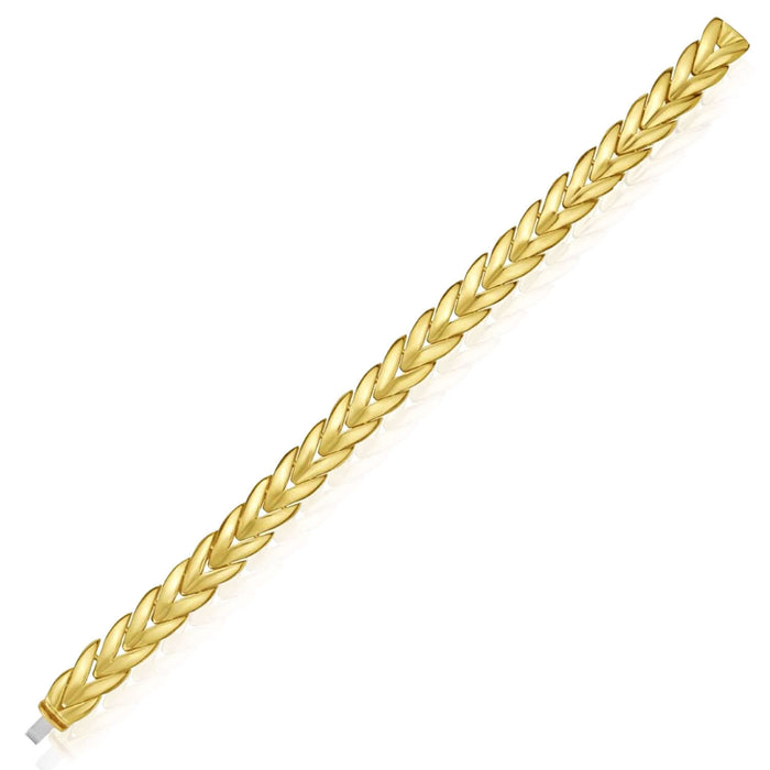 14K Yellow Gold 10mm Chevron Bangle Bracelet (Solid Links) 7.5" - WJD Exclusives