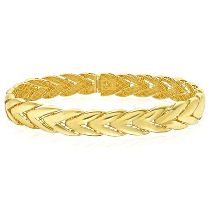 Real 14K Solid Gold 10mm Chevron Bangle Bracelet 7.5"