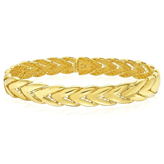 Real 14K Solid Gold 10mm Chevron Bangle Bracelet 7.5"