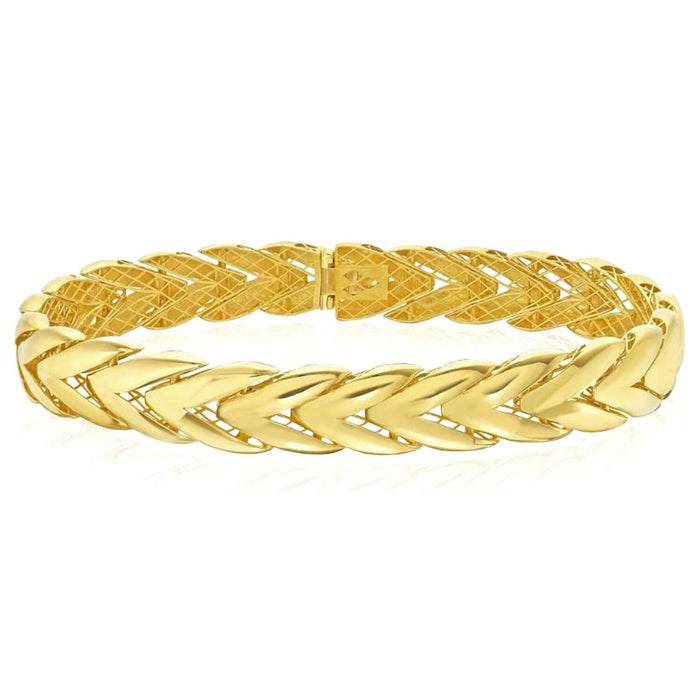14K Yellow Gold 10mm Chevron Bangle Bracelet (Solid Links) 7.5" - WJD Exclusives