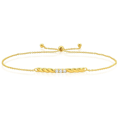 Real 14K Gold 0.09 CTW Real Diamond Friendship Twisted Bar Adjustable Bracelet 9.25"
