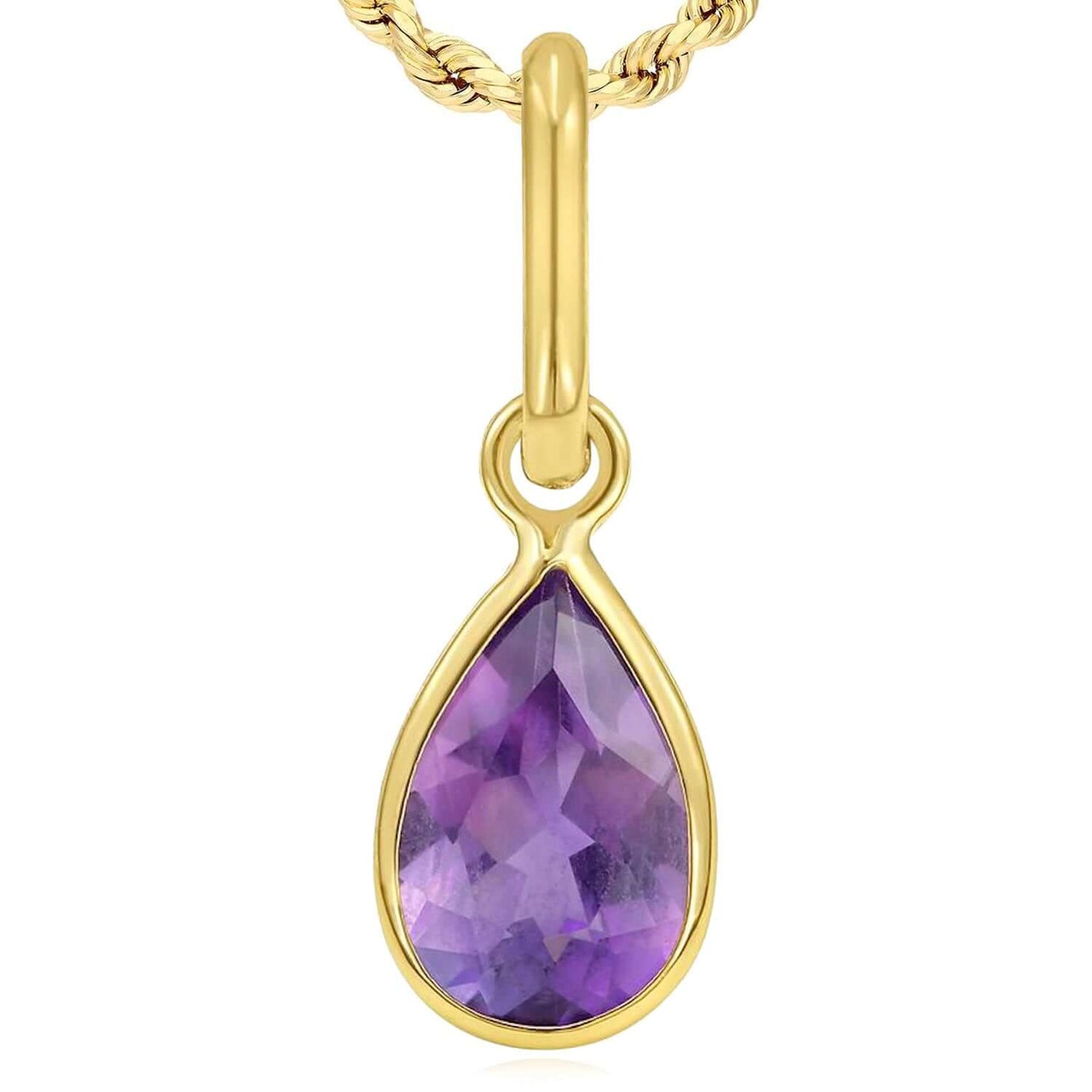 Real 14K Gold Natural Gemstone Pear Charm Pendant 0.8"