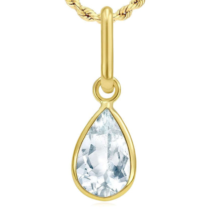 Real 14K Gold Natural Gemstone Pear Charm Pendant 0.8"