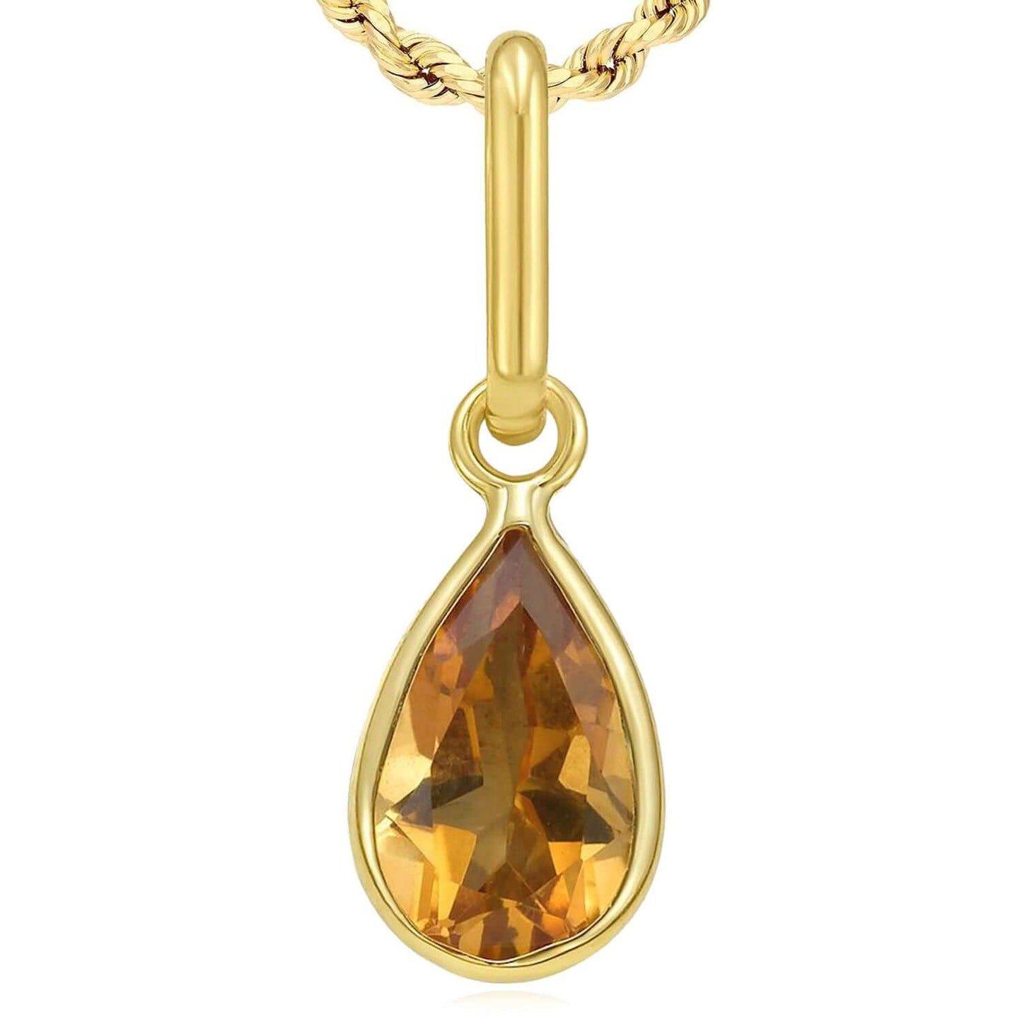 Real 14K Gold Natural Gemstone Pear Charm Pendant 0.8"