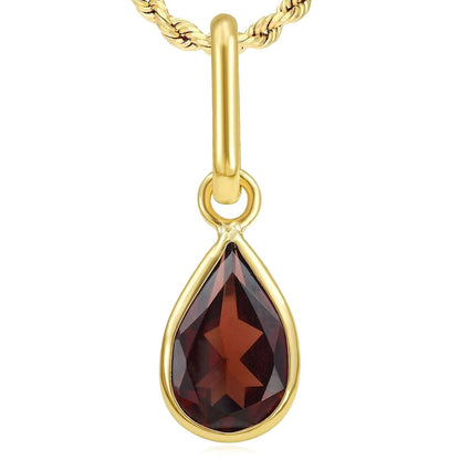 Real 14K Gold Natural Gemstone Pear Charm Pendant 0.8"