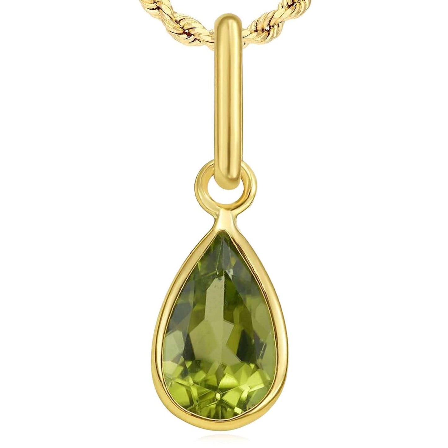 Real 14K Gold Natural Gemstone Pear Charm Pendant 0.8"