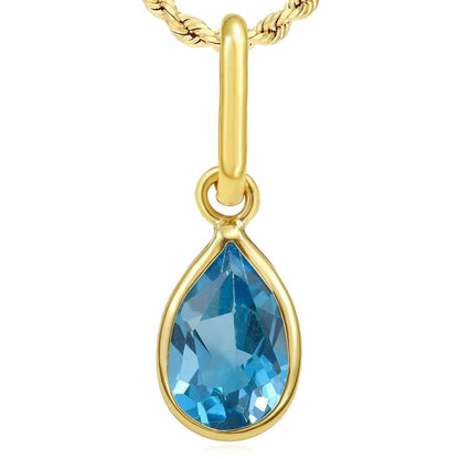 Real 14K Gold Natural Gemstone Pear Charm Pendant 0.8"