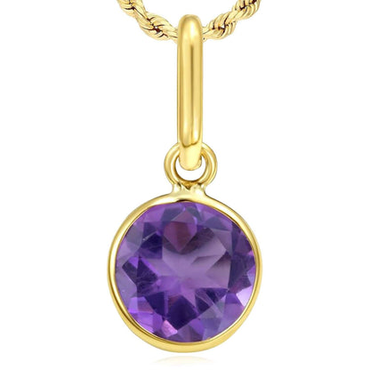 Real 14K Gold Round Solitaire Natural Gemstone Charm Pendant 0.7"