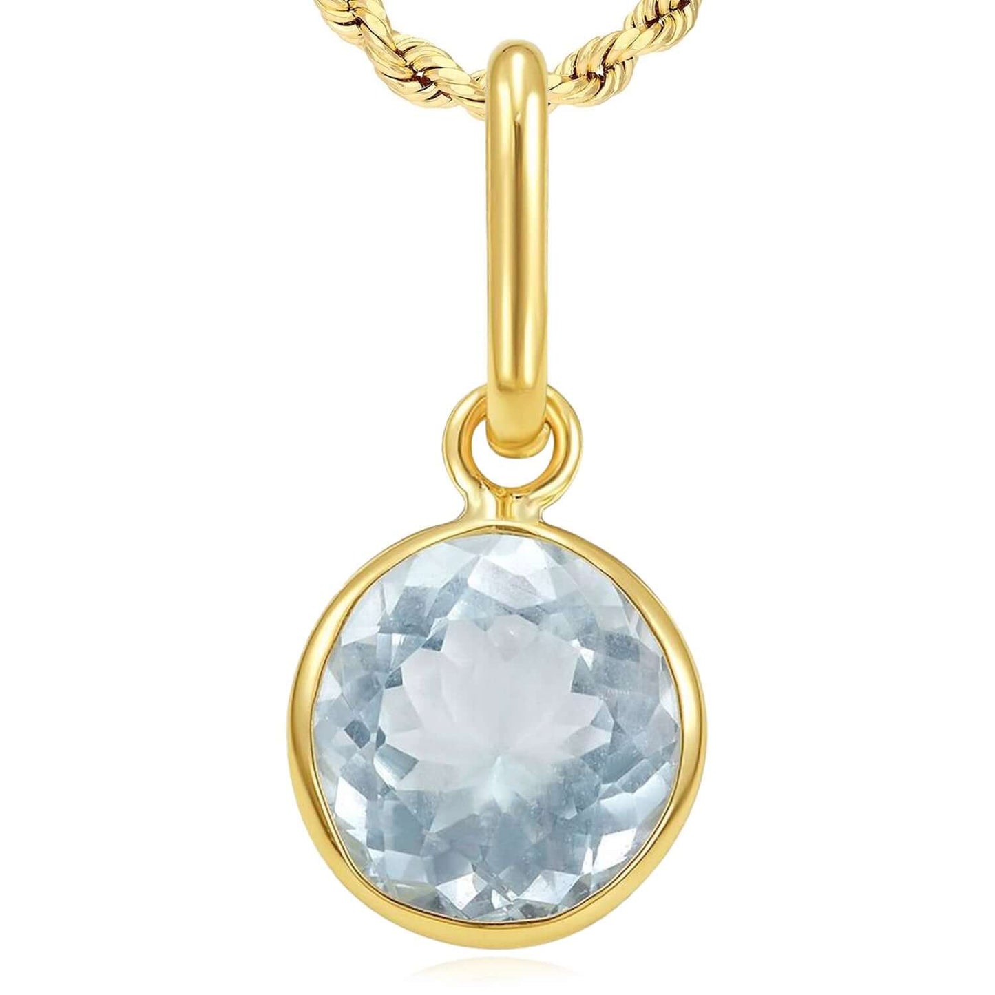 Real 14K Gold Round Solitaire Natural Gemstone Charm Pendant 0.7"