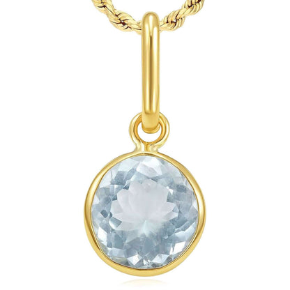 Real 14K Gold Round Solitaire Natural Gemstone Charm Pendant 0.7"