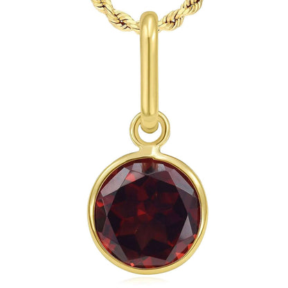 Real 14K Gold Round Solitaire Natural Gemstone Charm Pendant 0.7"