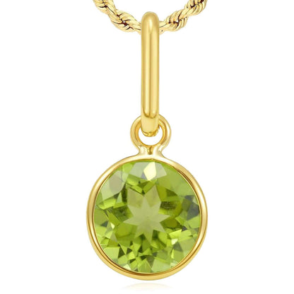 Real 14K Gold Round Solitaire Natural Gemstone Charm Pendant 0.7"
