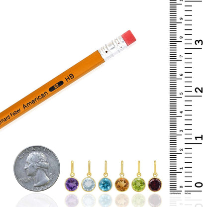 Real 14K Gold Round Solitaire Natural Gemstone Charm Pendant 0.7"