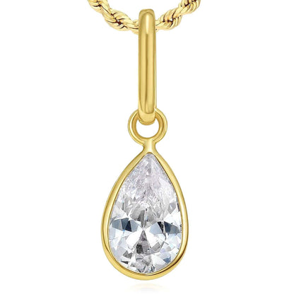 Real 14K Gold Pear Simulated Gemstone Charm Pendant 0.8"