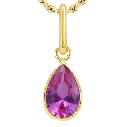 Real 14K Gold Pear Simulated Gemstone Charm Pendant 0.8"