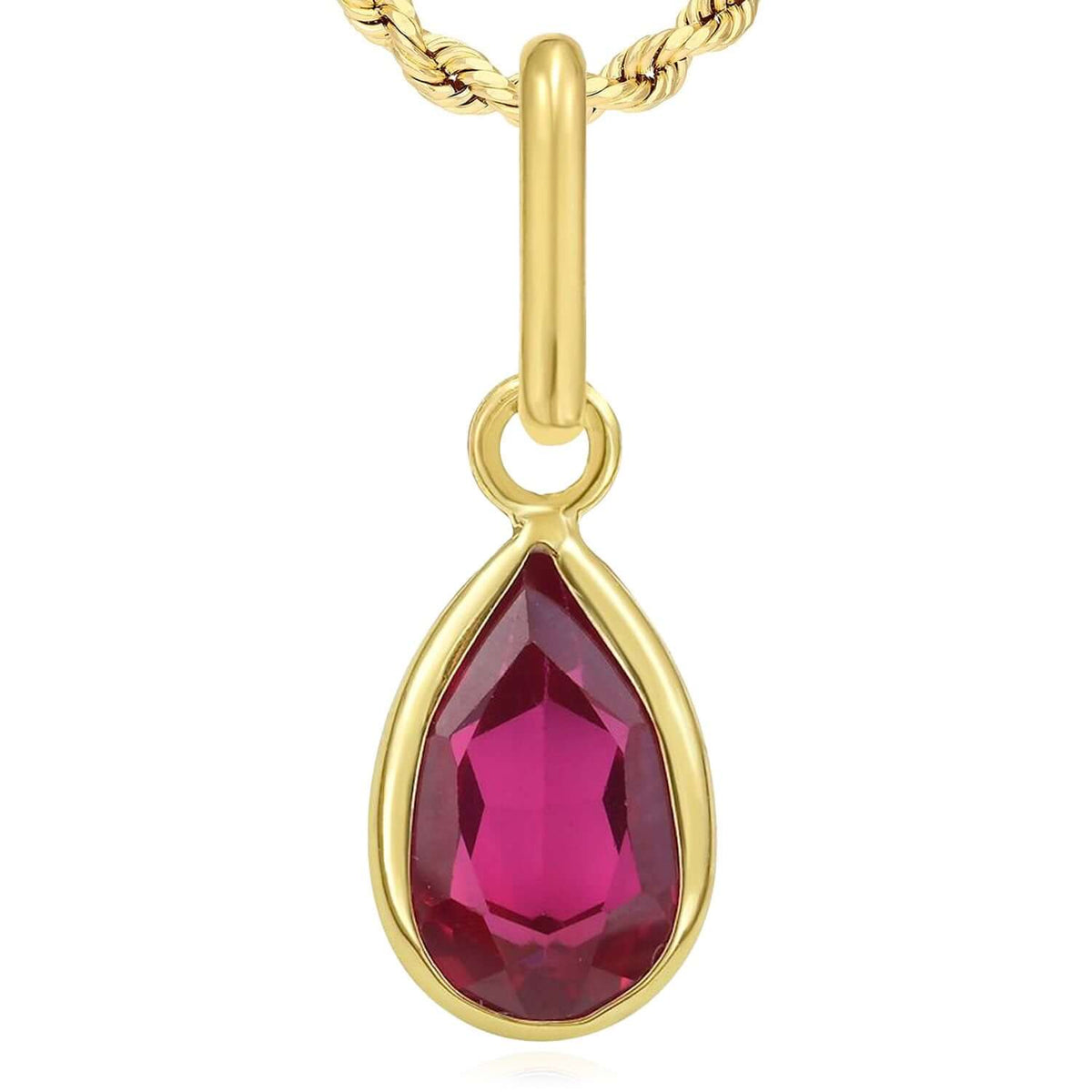 Real 14K Gold Pear Gemstone Pendant 0.8" - WJD Exclusives