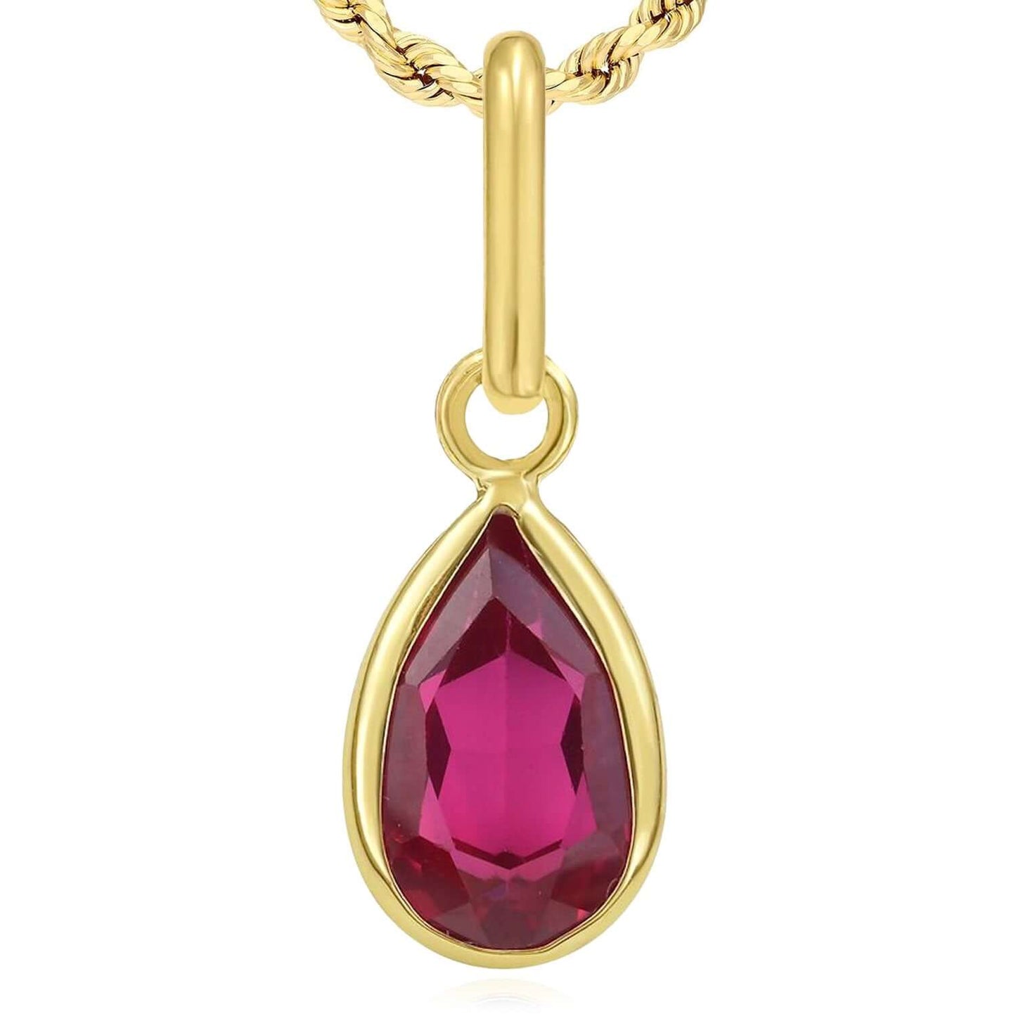 Real 14K Gold Pear Simulated Gemstone Charm Pendant 0.8"