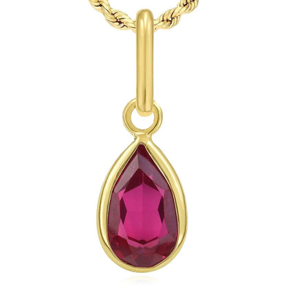 Real 14K Gold Pear Simulated Gemstone Charm Pendant 0.8"