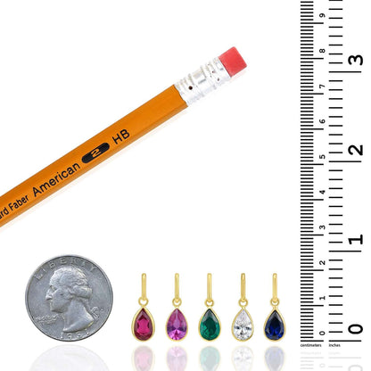 Real 14K Gold Pear Simulated Gemstone Charm Pendant 0.8"
