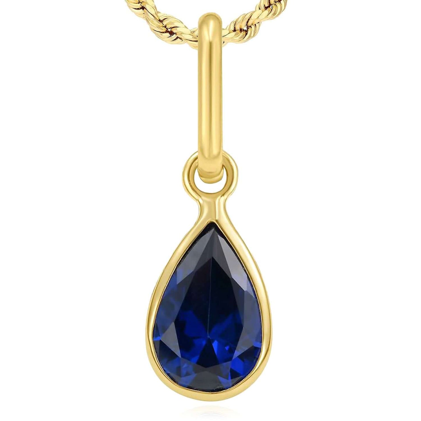 Real 14K Gold Pear Simulated Gemstone Charm Pendant 0.8"