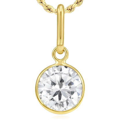 Real 14K Gold Round Simulated Gemstone Charm Pendant 0.7"
