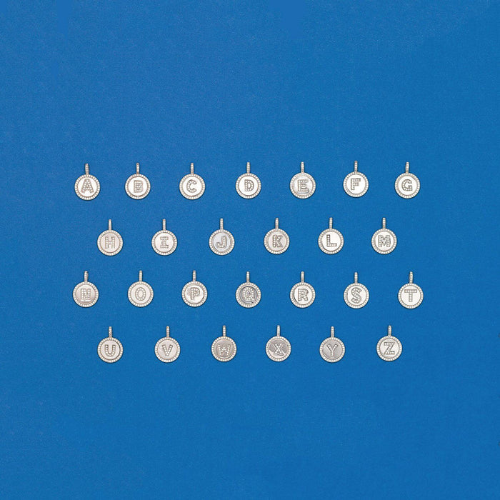 Sterling Silver Initial CZ Disk Medallion Pendant with 18" Chain