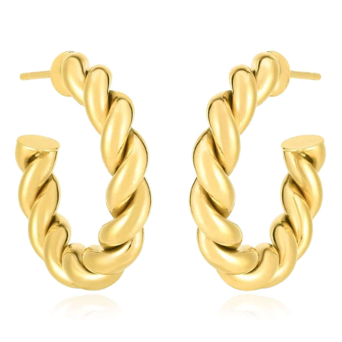 Real 14K Gold Polished Twisted C - Hoop Earrings 26mm - WJD Exclusives