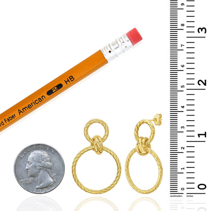 Real 14K Gold Double Twist Round Dangle Stud Earrings 36mm